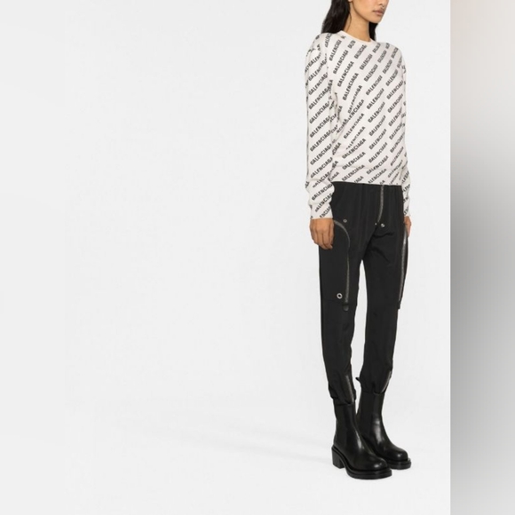 Balenciaga L XL White Chalk All Over Mini Logo Print Knit Sweater Wool Cotton IT - Picture 12 of 16